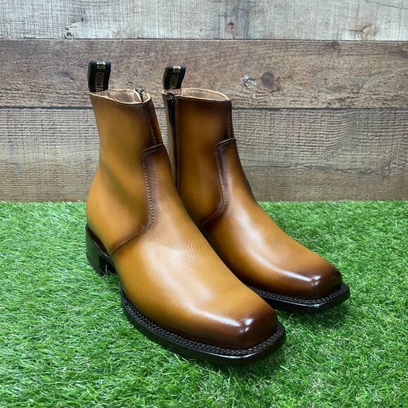 Men's Western Rodeo Genuine Honey Leather Half Boots with Zipper Dubai Toe 266 - Picture 7 of 8